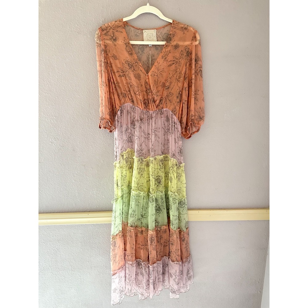 NWT Johnny Was Liza Midi Dress 100% Silk Bohemian Floral Size Small‎ - Picture 2 of 5